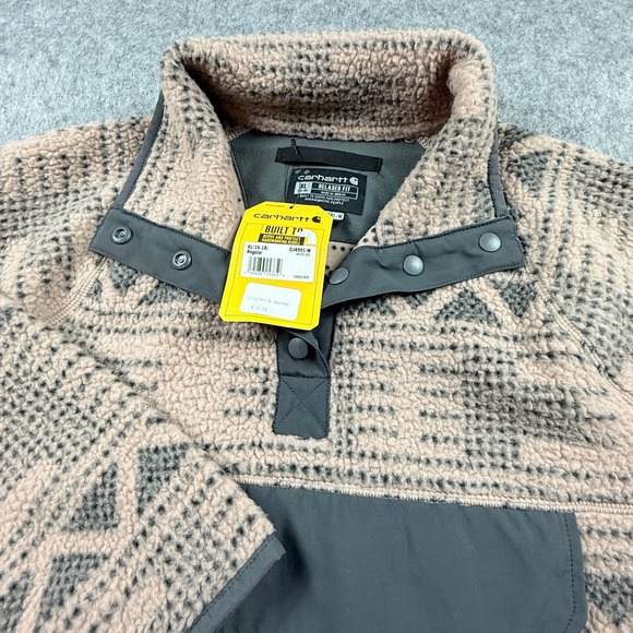 Carhartt Fleece Pullover Relaxed Fit Geo Aztec Warm Taupe, Women's Size XL - Picture 4 of 7